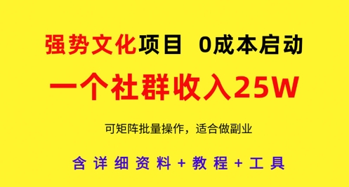 强势文化项目，一个社群收入25个W，0成本启动，可矩阵批量操作，原创详细实操教程-福缘创业网_创业项目大全
