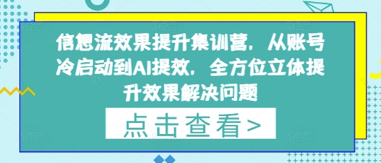 信息流效果提升集训营，从账号冷启动到AI提效，全方位立体提升效果解决问题-福缘创业网_创业项目大全