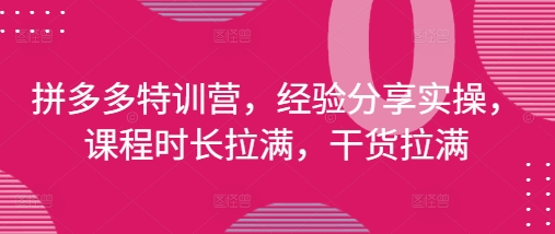 拼多多特训营，经验分享实操，课程时长拉满，干货拉满(更新25年4月)-福缘创业网_创业项目大全