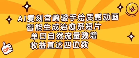 AI复刻宫崎骏手绘质感动画，智能生成治愈系短片，单日自然流量激增，收益直达四位数-福缘创业网_创业项目大全