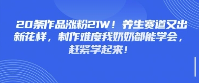 20条作品涨粉21W！养生赛道又出新花样，制作难度我奶奶都能学会，赶紧学起来-福缘创业网_创业项目大全