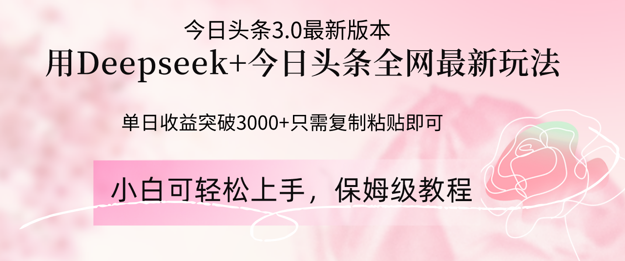 （14452期）Deepseek结合今日头条全网最新玩法，单日收益突破3000+，只需要简单的…-福缘创业网_创业项目大全