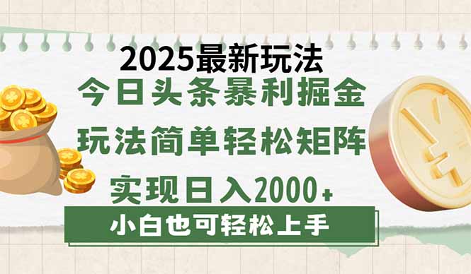 （14120期）今日头条2025最新玩法，思路简单，复制粘贴，轻松实现矩阵日入2000+-福缘创业网_创业项目大全