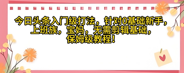 今日头条入门级打法，针对宝妈，上班族，0基础新手的保姆级课程-福缘创业网_创业项目大全