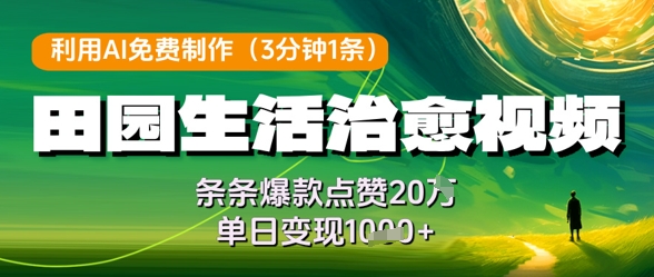 利用AI免费制作田园生活治愈视频，条条爆款点赞20W，单日变现几张-福缘创业网_创业项目大全